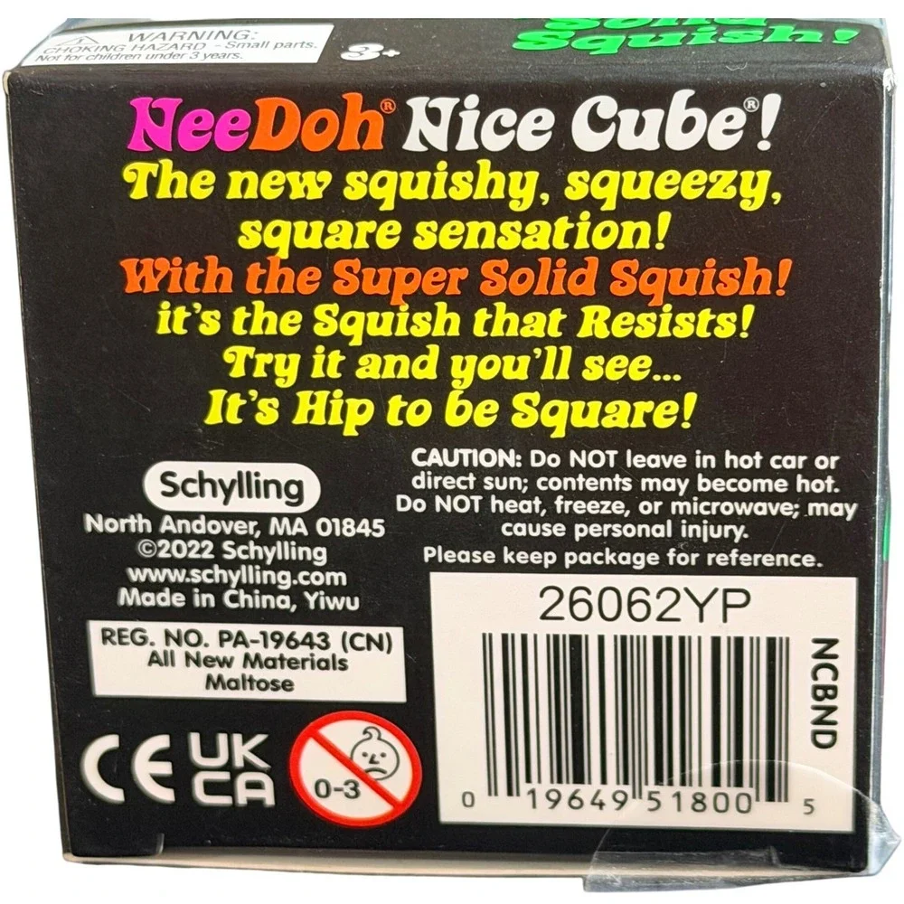 Schylling NeeDoh Nice Cube Blue Fidget Toy Squishy Stress Ball Solid Squish New